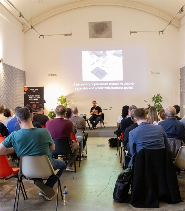 Albert Bow event at Spark Connection Belfast — audience watching a keynote presentation